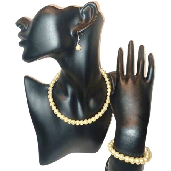Fashion Jewelry Jewelry - Ivory Pearl Choker Necklace, with Earrings & Bracelet, Set